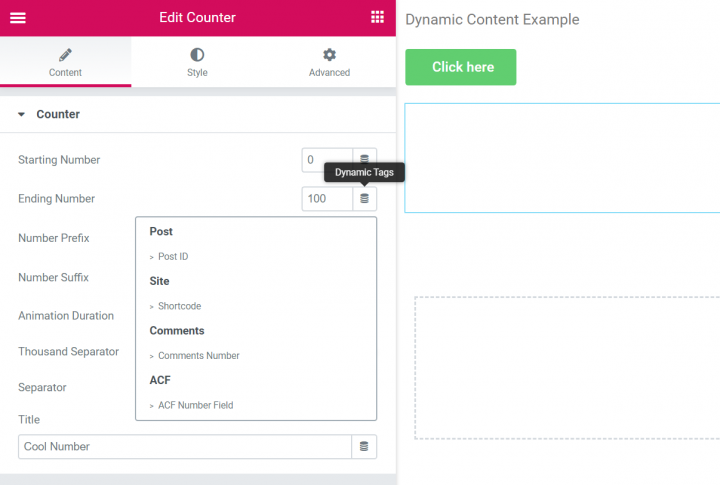 dynamic numbers in the counter widget dynamic numbers in the counter widget