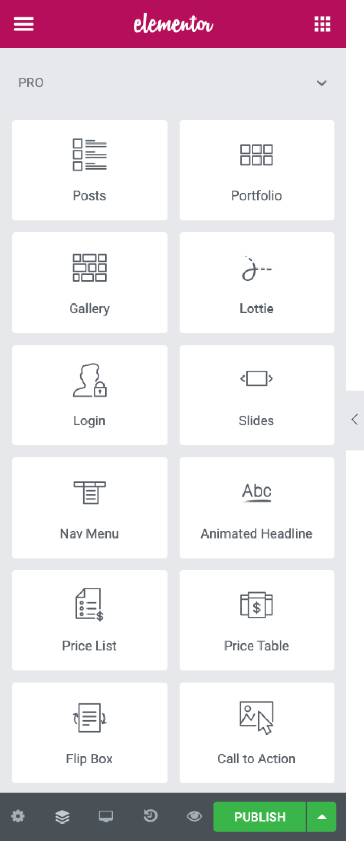 Editor widgets panel