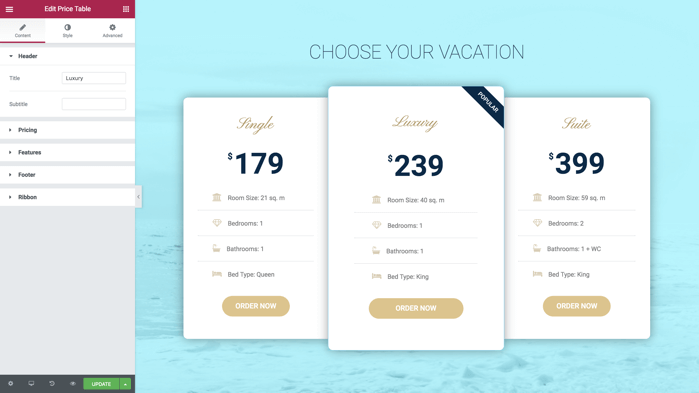 Design Price Table Live