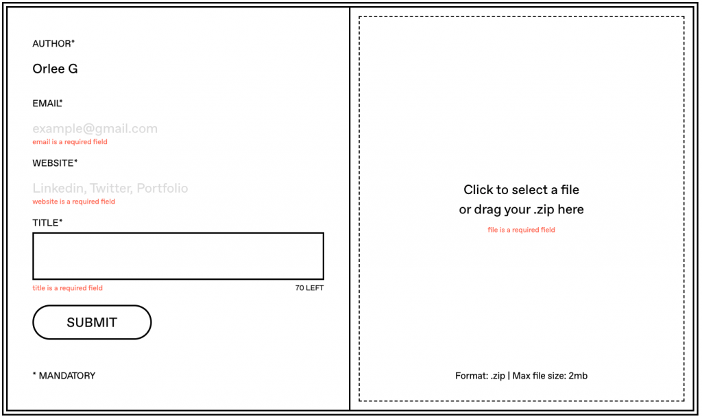 form design error messages