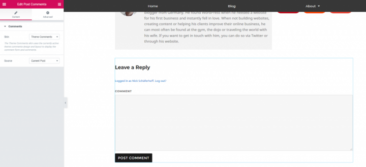 a screenshot of adding the post comments widget a screenshot of adding the post comments widget