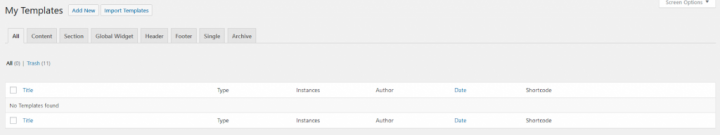 a screen shot of elementor’s my templates a screen shot of elementor's my templates