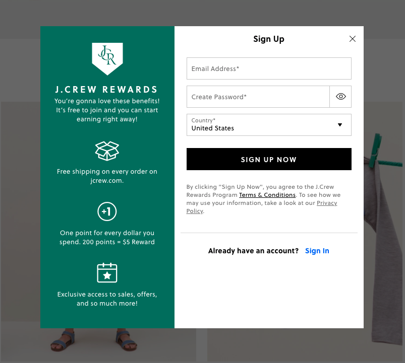 jcrew sign up form